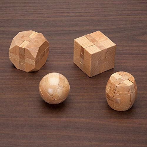 Bits and Pieces Mini Wood Brain Teaser Set of Four-Classic Designed Light Wood Stain - Wooden Brainteaser Puzzles & Fun Gifts - Image 3