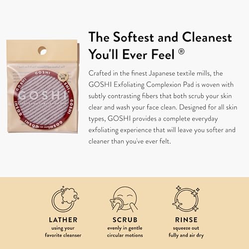 GOSHI Exfoliating Complexion Pads - Reusable, Rapid-Drying, Soft Exfoliating Face Scrubber for All Skin Types - Red - Made in Japan - Image 2