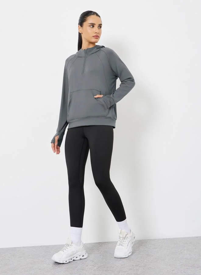 Styli Active Seam Detail Half Zip Loose Fit Hooded Jacket