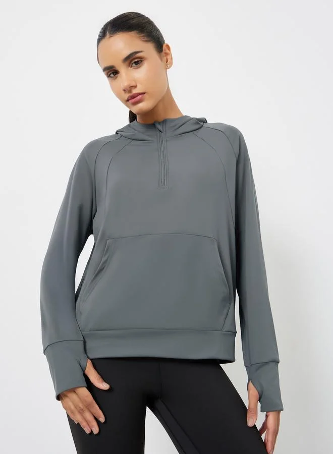Styli Active Seam Detail Half Zip Loose Fit Hooded Jacket