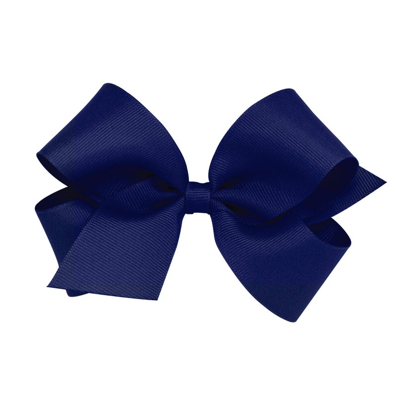 Wee Ones Girls' Plain Wrap Classic Grosgrain Hair Bows on a WeeStay No-Slip Hair Clip, Handmade, Medium, Light Navy - Image 1
