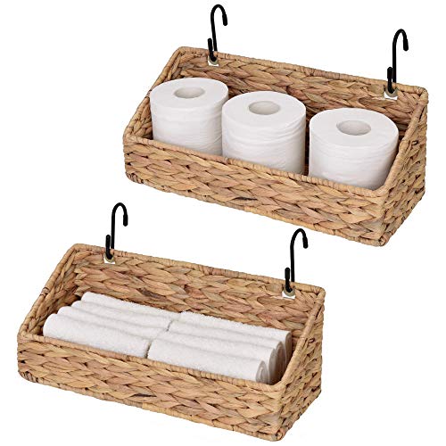 StorageWorks Woven Wall Baskets for Storage Water Hyacinth Baskets for Shelf Wall Storage for Kitchen and Bathroom Hanging Baskets for Organizing 2 Pack