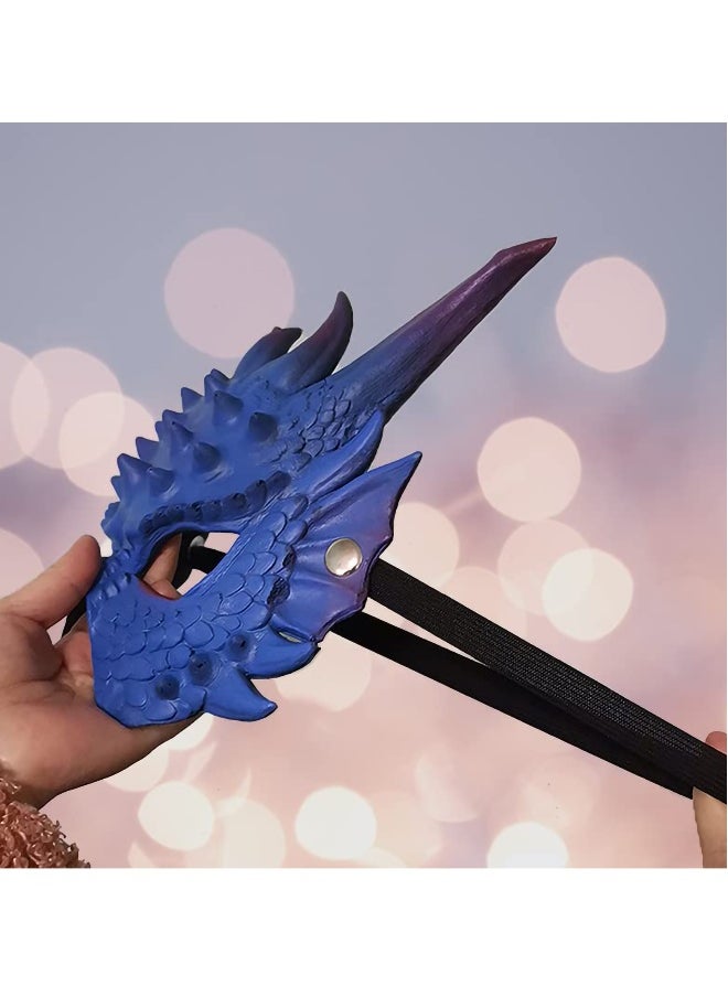 Dragon Mask Uni-adult Cosplay Mask Masquerade Foam Half Face Mask for Party Cosplay Costume (Blue)  - Image 2