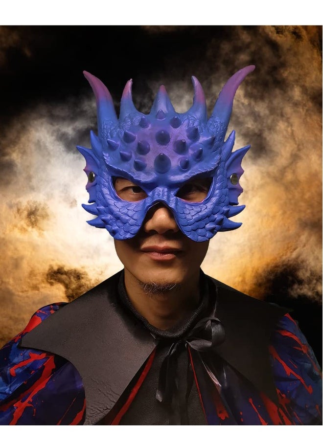 Dragon Mask Uni-adult Cosplay Mask Masquerade Foam Half Face Mask for Party Cosplay Costume (Blue)  - Image 3