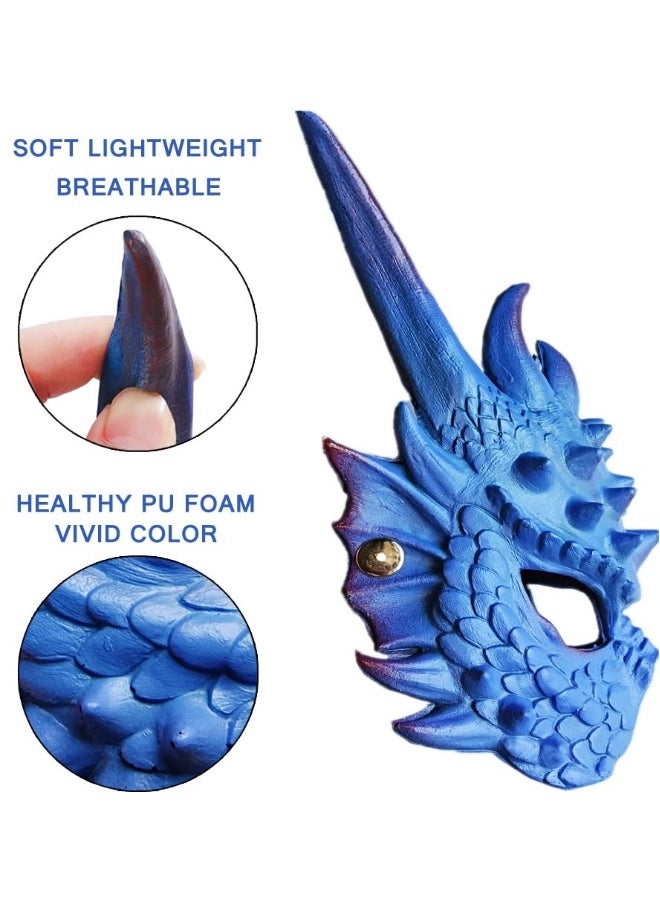 Dragon Mask Uni-adult Cosplay Mask Masquerade Foam Half Face Mask for Party Cosplay Costume (Blue)  - Image 4