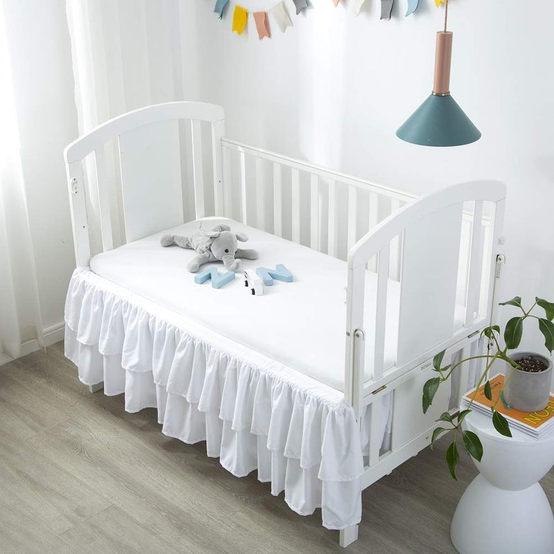JSD White Ruffled Crib Bed Skirt Double Layer Nursery Toddler Dust Ruffle Bedding Skirt 14" Deep Drop - Image 3