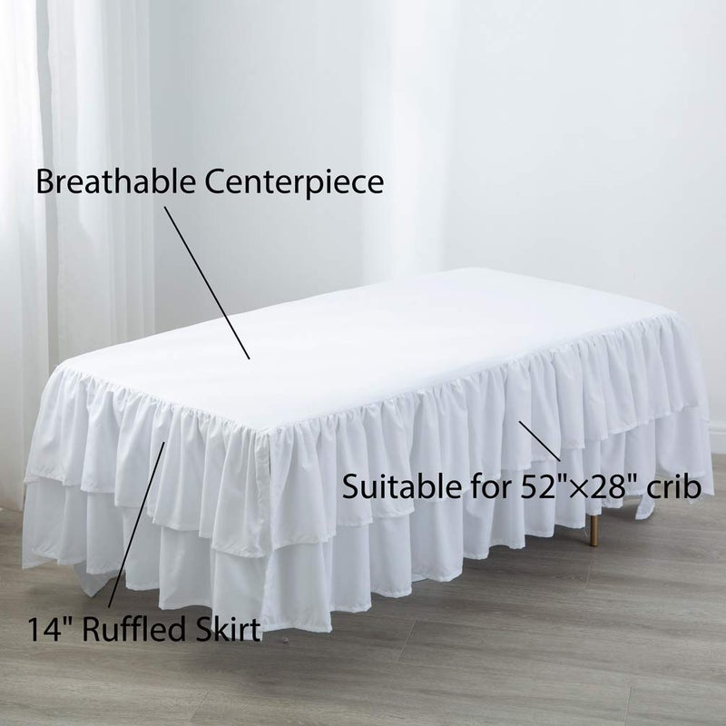 JSD White Ruffled Crib Bed Skirt Double Layer Nursery Toddler Dust Ruffle Bedding Skirt 14" Deep Drop - Image 2