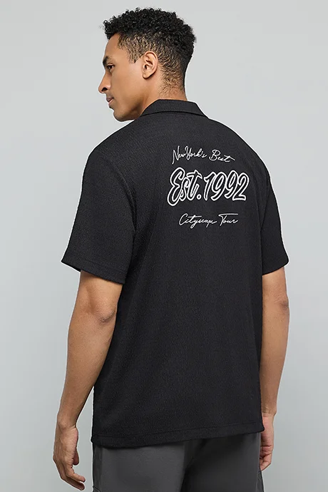 R&B Textured Shirt with Reverse Collar and Short Sleeves