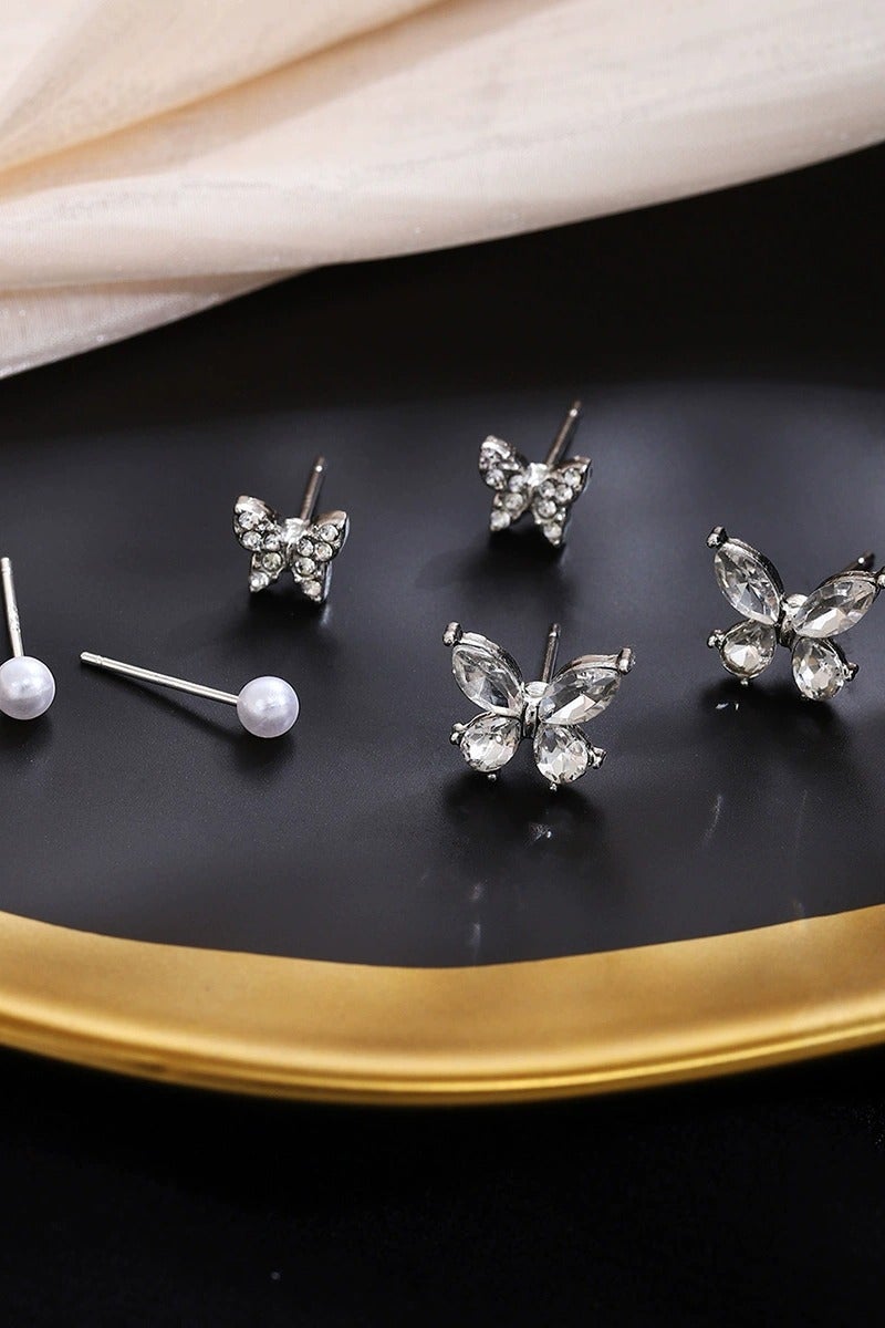 Goolsky طقم أقراط فراشة من الزركون واللؤلؤ مكون من 3 أزواج للنساء – أقراط أنيقة ورقيقة، دبابيس فضة S925، مجوهرات هدايا فاخرة - Image 2