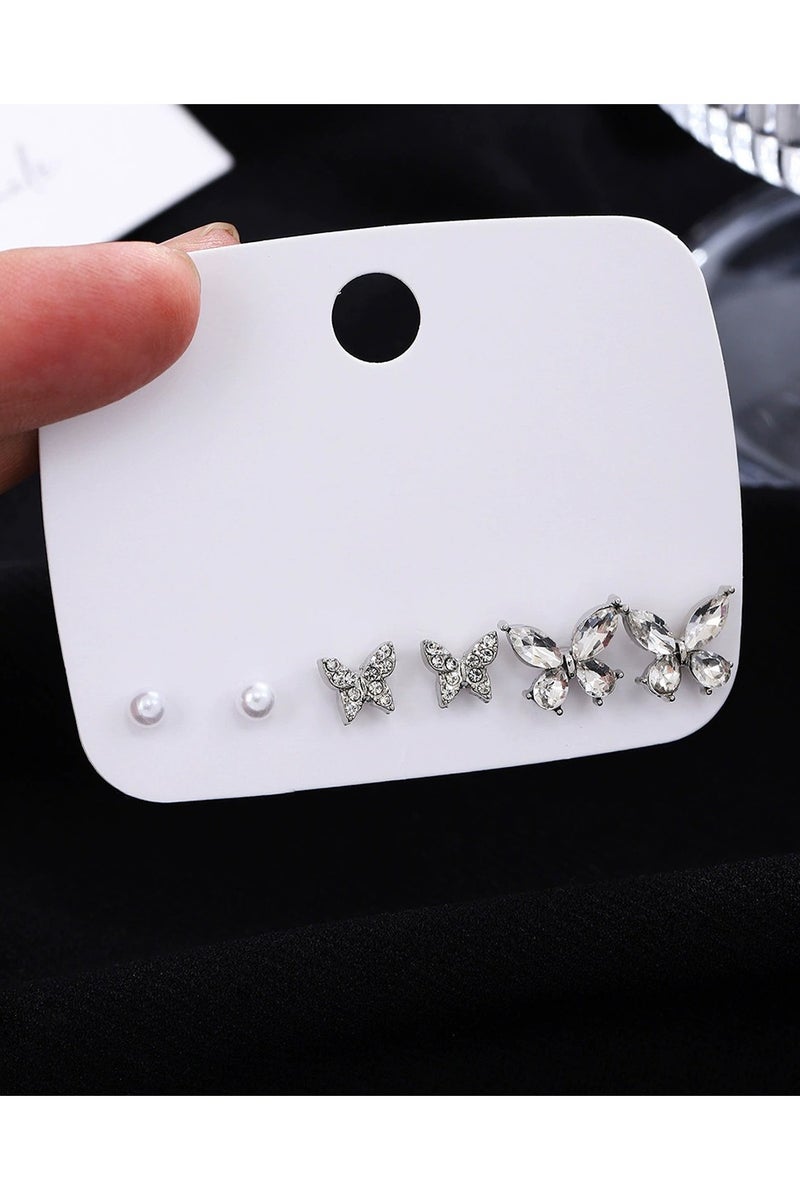 Goolsky طقم أقراط فراشة من الزركون واللؤلؤ مكون من 3 أزواج للنساء – أقراط أنيقة ورقيقة، دبابيس فضة S925، مجوهرات هدايا فاخرة - Image 4