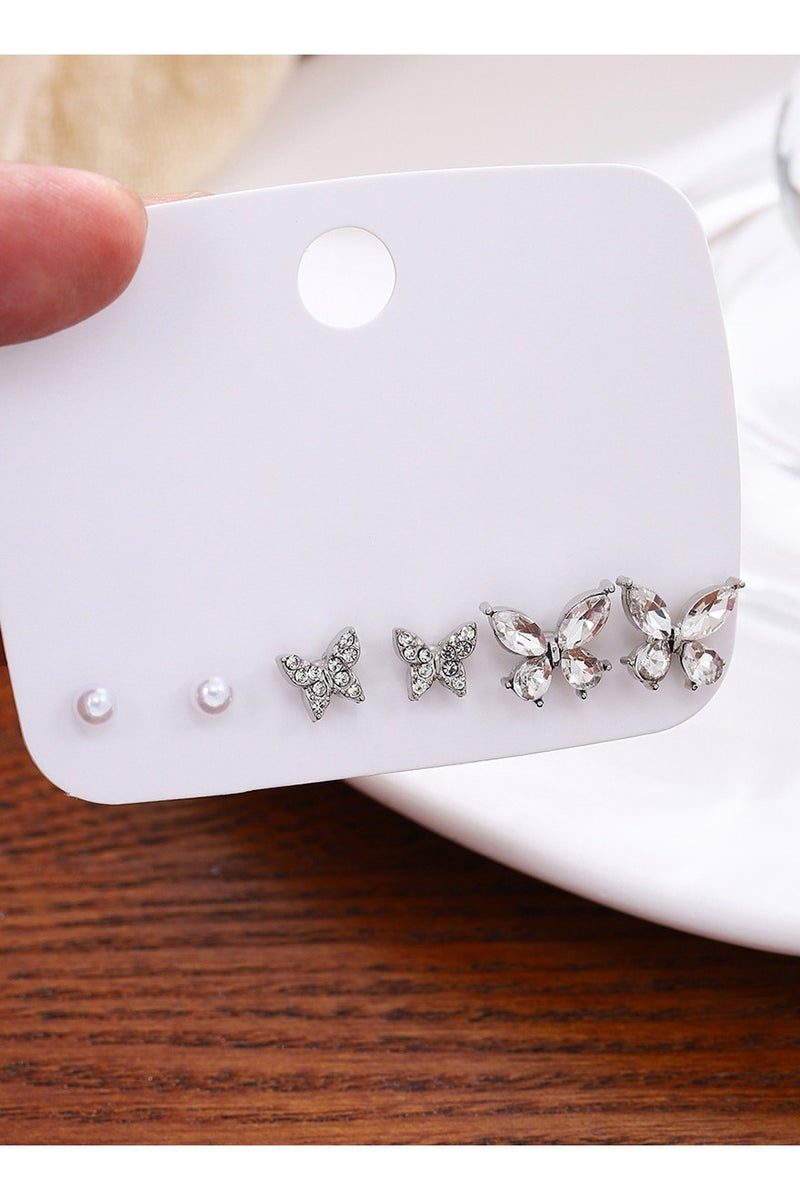 Goolsky طقم أقراط فراشة من الزركون واللؤلؤ مكون من 3 أزواج للنساء – أقراط أنيقة ورقيقة، دبابيس فضة S925، مجوهرات هدايا فاخرة - Image 3