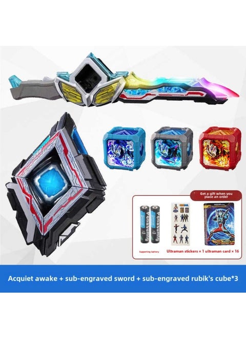 Ultraman Ultraman Transformer Yak Awakener Rubik's Cube Sublimator Hand Doll Model Children's Toy Set-Color:Acquired Awake + Eyepiece Sword + 3 Rubik's Cube (free Card Sticker Electricity