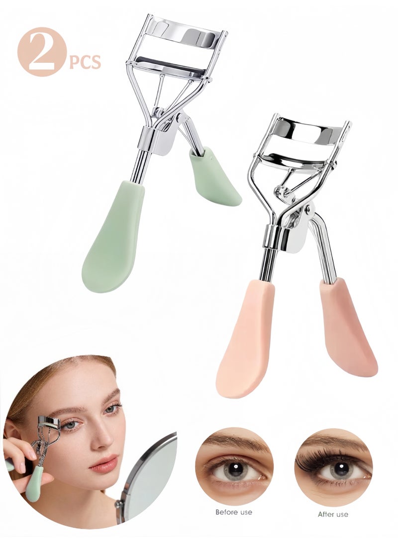 2PCS Premium Stainless Steel Pain Free Lash Curler with Silicone Handle, Makeup Tool, Long Lasting For All Eye Shapes Lash Lift/Extension Of False Eyelashes, Quick Natural Curling (Pink and Green) - Image 1