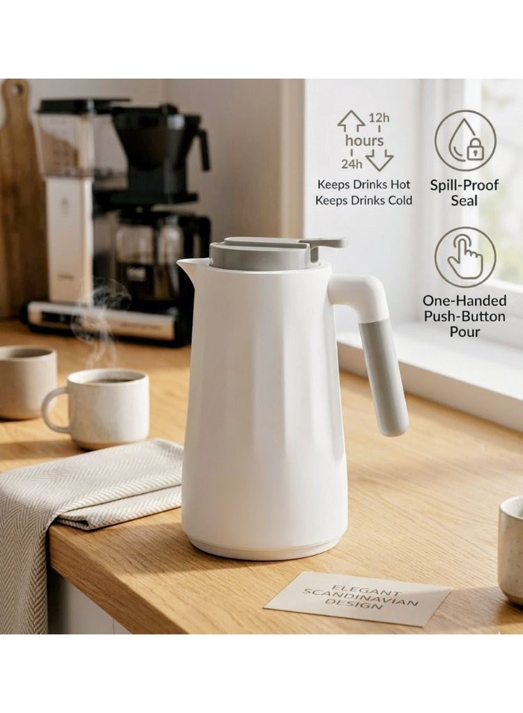 Minimalist Thermal Vacuum Flask Jug, 1 Litre - White/Grey - Image 3