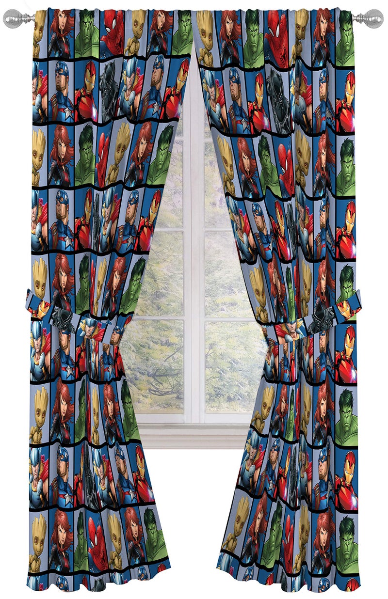 Jay Franco Marvel Avengers Team 84" inch Drapes 4 Piece Set - Beautiful Room DÃ©cor & Easy Set up - Window Curtains Include 2 Panels & 2 Tiebacks (Official Marvel Product) - Image 1