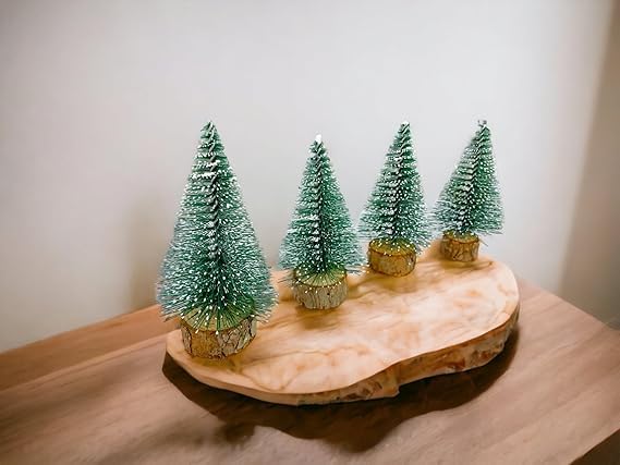Evisha 4 Pcs Mini Christmas Trees,Tabletop Frosted Christmas Pine Tree with Wood Base for Christmas Home Party Decoration Colour May Vary - Image 5