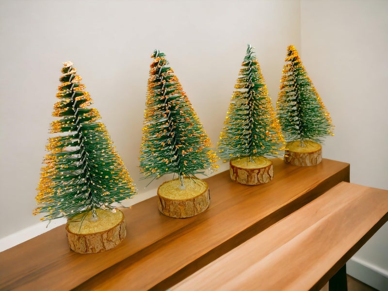 Evisha 4 Pcs Mini Christmas Trees,Tabletop Frosted Christmas Pine Tree with Wood Base for Christmas Home Party Decoration Colour May Vary - Image 2