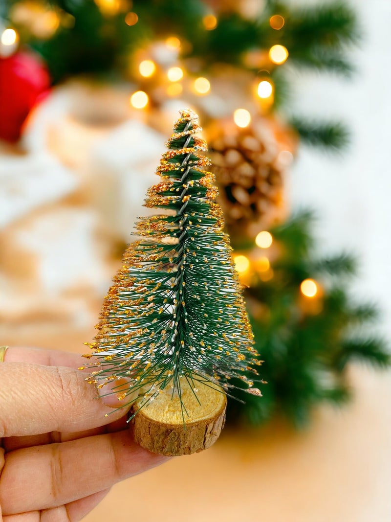 Evisha 4 Pcs Mini Christmas Trees,Tabletop Frosted Christmas Pine Tree with Wood Base for Christmas Home Party Decoration Colour May Vary - Image 1