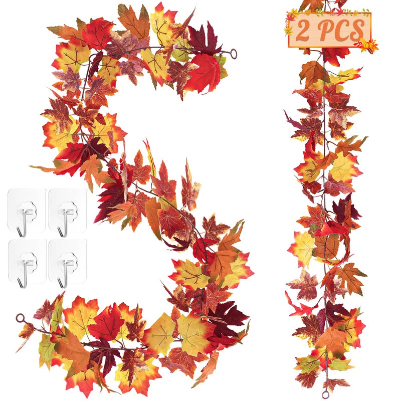 Helimoto 2 Pcs Fall Decor  11.8Ft Fall Garland For Mantle  Fall Decorations For Home  Fall Leaves Garland  Thanksgiving Decorations Indoor  Halloween Autumn Maples Leaf Garland For Autumn Decor Wedding Party - Image 1