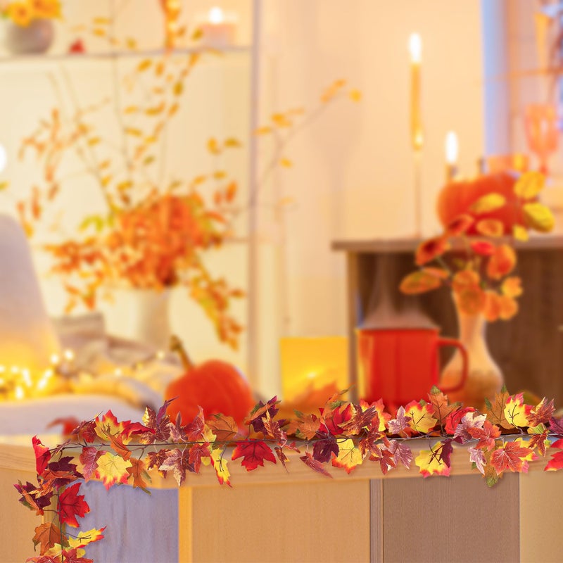 Helimoto 2 Pcs Fall Decor  11.8Ft Fall Garland For Mantle  Fall Decorations For Home  Fall Leaves Garland  Thanksgiving Decorations Indoor  Halloween Autumn Maples Leaf Garland For Autumn Decor Wedding Party - Image 5