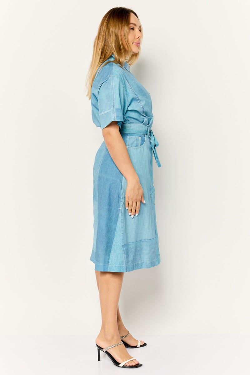 ESPRIT فستان ميدي مزود بحزام للنساء، أزرق - Image 3