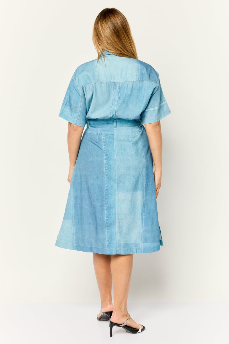 ESPRIT فستان ميدي مزود بحزام للنساء، أزرق - Image 2