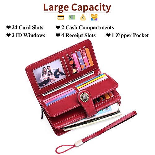 SENDEFN Wallets for Women Leather Credit Card Holder with RFID Blocking Large Capacity Wristlet - Image 2