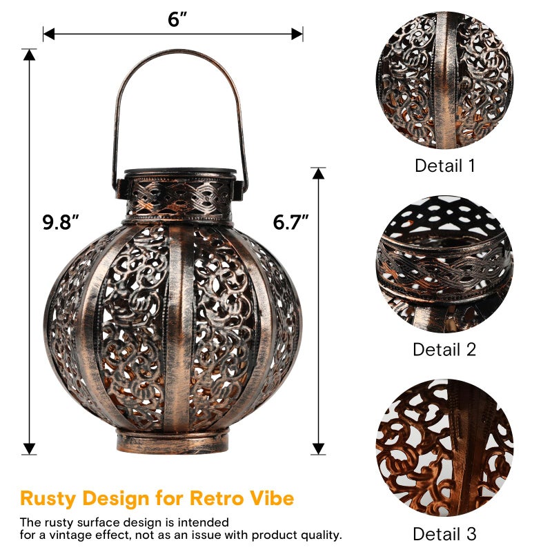 MAGGIFT 2 Pack Hanging Solar Lights for Outside,Solar Lanterns Outdoor Waterproof,Retro Hanging Lantern with Handle for Yard, Garden Decor, Gardening Gifts, Mom Birthday Gift, Beige White - Image 2