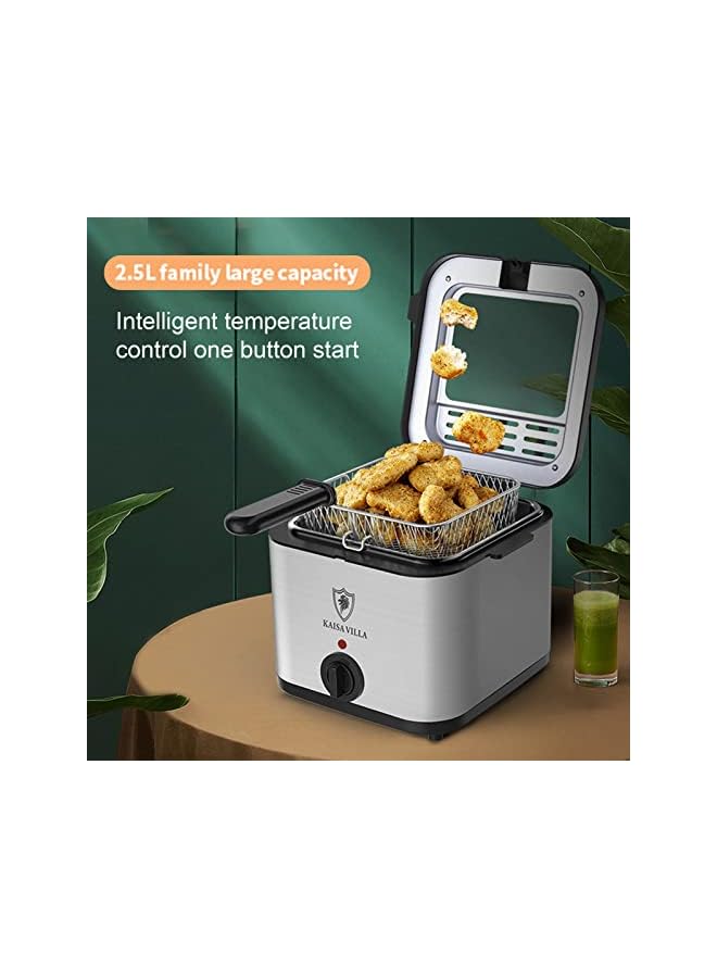 vesus fryer 1.5L with viewing window, stainless steel with filter basket deep fryer with adjustable temperature suitable for home kitchens and parties - Image 2
