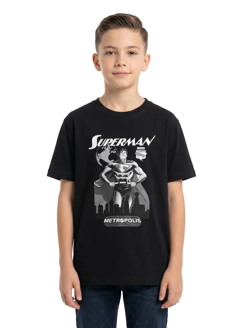 Warner Bros. Warner Bros. Superman Teen Boys’ Oversized Graphic T-Shirt – Black Casual Relaxed Fit Tee