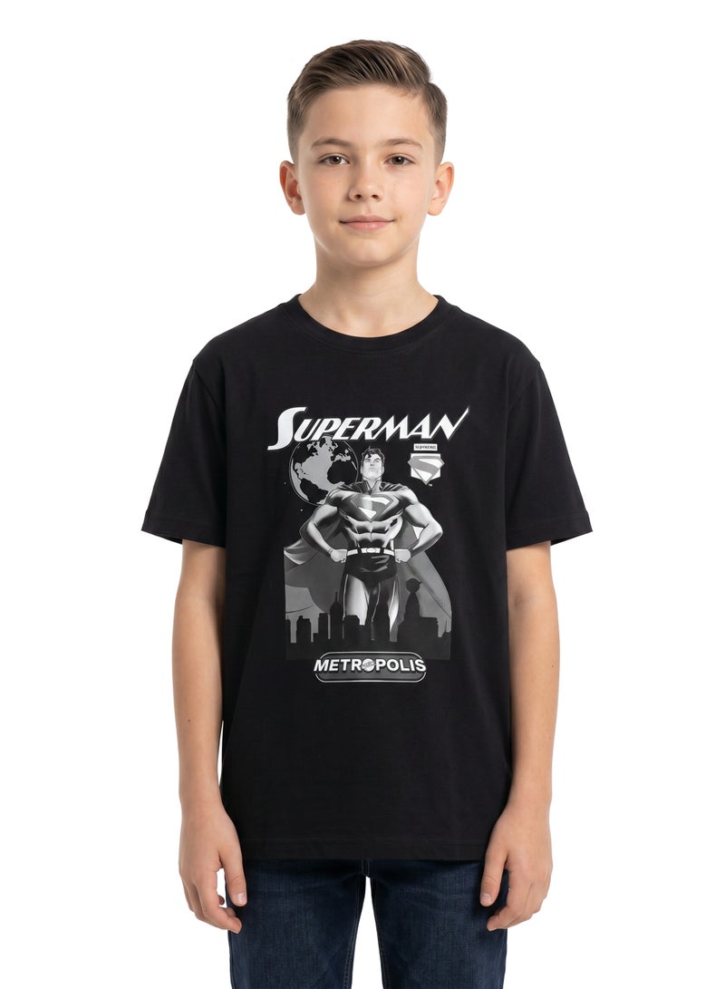Warner Bros. Superman Teen Boys’ Oversized Graphic T-Shirt – Black Casual Relaxed Fit Tee - Image 1