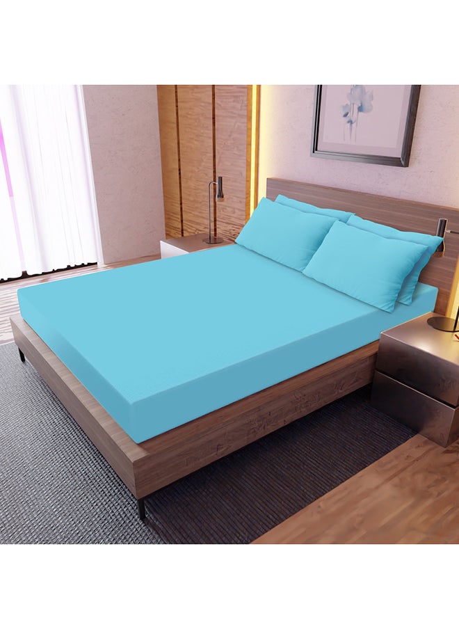 White Rose Solid Colored 6Piece Double Size Bedsheet Set 128 Thread Count Premium Quality Cotton Blended Soft and Comfortable Turquoise Color 2 Double Bed Flat Sheet 229x254 cm and 4 Pillow case 51x76 cm  - Image 2