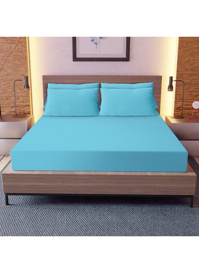 White Rose Solid Colored 6Piece Double Size Bedsheet Set 128 Thread Count Premium Quality Cotton Blended Soft and Comfortable Turquoise Color 2 Double Bed Flat Sheet 229x254 cm and 4 Pillow case 51x76 cm  - Image 3