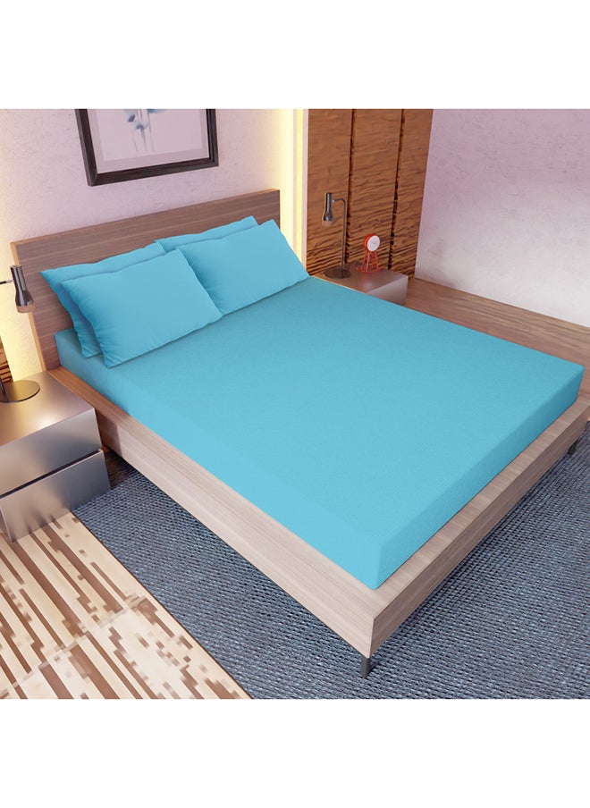 White Rose Solid Colored 6Piece Double Size Bedsheet Set 128 Thread Count Premium Quality Cotton Blended Soft and Comfortable Turquoise Color 2 Double Bed Flat Sheet 229x254 cm and 4 Pillow case 51x76 cm  - Image 4