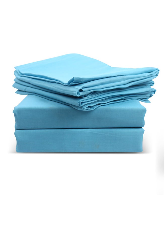 White Rose Solid Colored 6Piece Double Size Bedsheet Set 128 Thread Count Premium Quality Cotton Blended Soft and Comfortable Turquoise Color 2 Double Bed Flat Sheet 229x254 cm and 4 Pillow case 51x76 cm  - Image 1