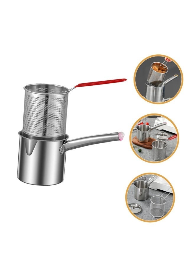 Kimaya Deep Fryer Pot with Strainer Basket & Anti-Scald Silicone Handle, 304 Stainless Steel Japanese Style Fryer Pan Portable Frying Pan for French Fries, Tempura, and Chicken - Image 2