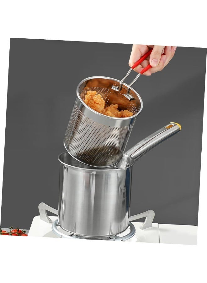 Kimaya Deep Fryer Pot with Strainer Basket & Anti-Scald Silicone Handle, 304 Stainless Steel Japanese Style Fryer Pan Portable Frying Pan for French Fries, Tempura, and Chicken - Image 3