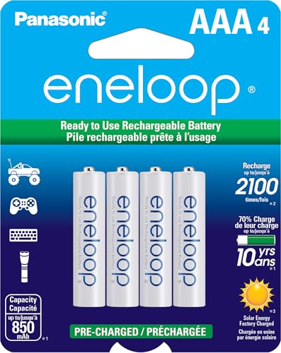 Eneloop Panasonic BK-4MCCA4BA AAA 2100 Cycle Ni-MH Pre-Charged Rechargeable Batteries, 4-Battery Pack - Image 1