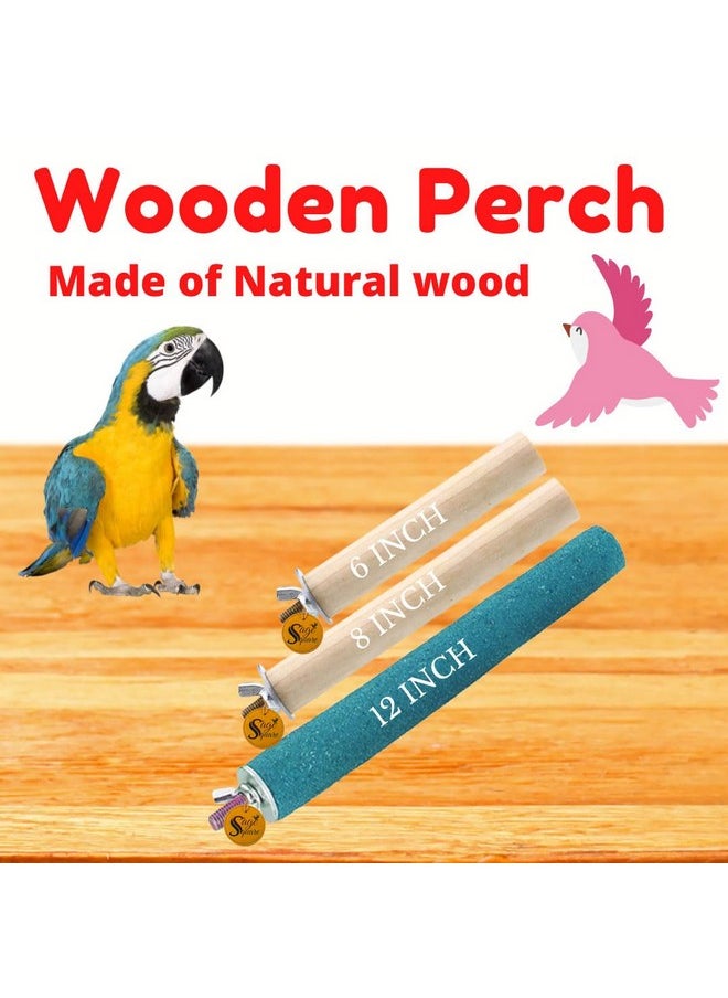 Sage Square Normal & Sand Perch Combo Of 6, 8 & 12 Inches Natural Wood Rough Sand Perches Grinding Nail | Playstand, Training, Cage Accessories |Finches, Parrot, Budgies, Cockatiels (Pack Of 3)  - Image 4
