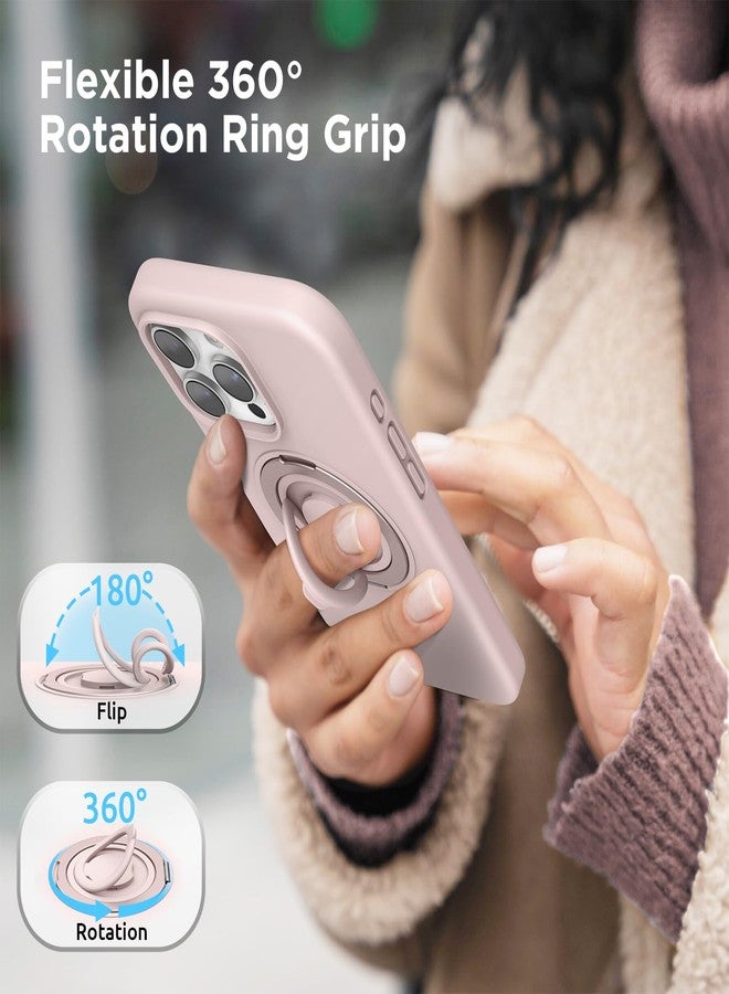 SURPHY for iPhone 16 Pro Case With Rotable Magnetic Ring Stand and Silicone Finger Ring Grip, Compatible with MagSafe, Slim Shockproof Phone Case for iPhone 16 Pro 6.3 Inch, Light Pink - Image 4