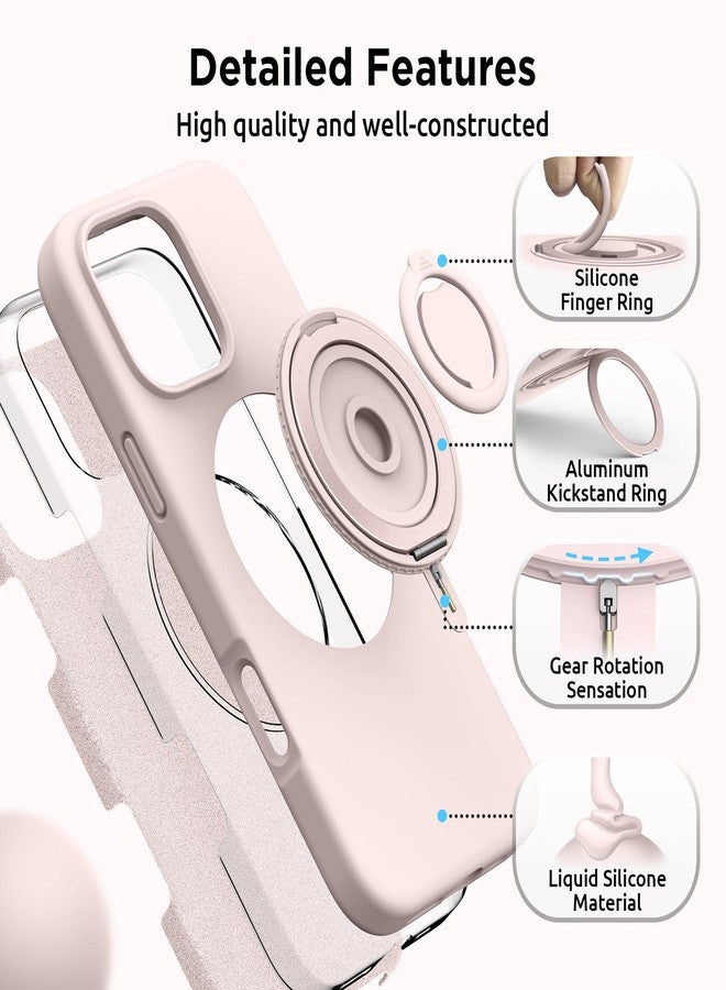 SURPHY for iPhone 16 Pro Case With Rotable Magnetic Ring Stand and Silicone Finger Ring Grip, Compatible with MagSafe, Slim Shockproof Phone Case for iPhone 16 Pro 6.3 Inch, Light Pink - Image 5