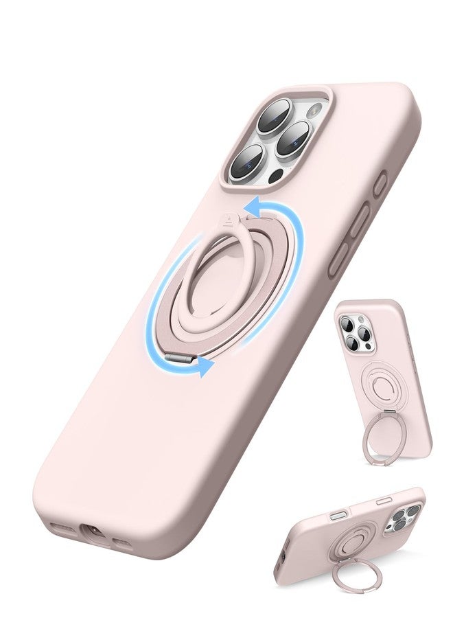 SURPHY for iPhone 16 Pro Case With Rotable Magnetic Ring Stand and Silicone Finger Ring Grip, Compatible with MagSafe, Slim Shockproof Phone Case for iPhone 16 Pro 6.3 Inch, Light Pink - Image 1
