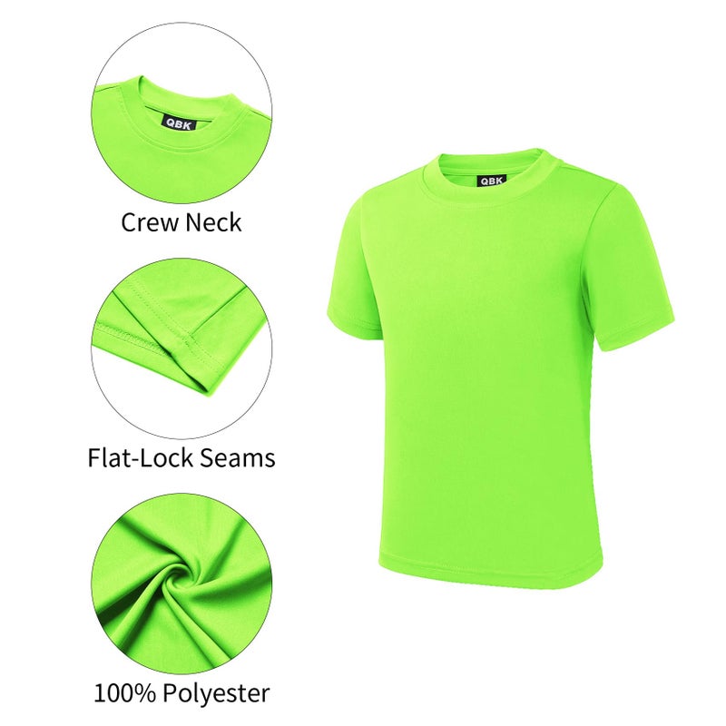 QBK 2T to Youth Neon Shirt Kids UPF 50+ Dry Fit Athletic Short Sleeve Rash Guard T Shirts for Boys Girls Sports Undershirt (Green 5T) - Image 4