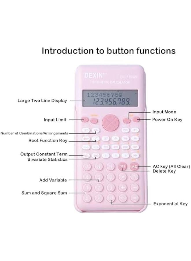 Scientific Calculators for Students, 240 Functions 2-Line Standard Scientific Calculator, Cute School Office Supplies，Math Calculator for School (Pink) - Image 2