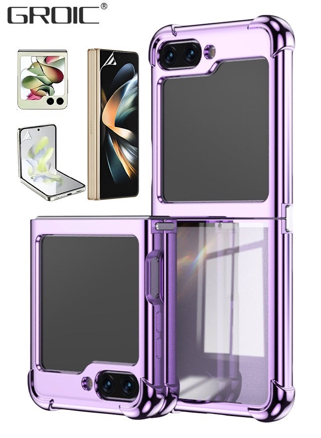 GROIC جراب مصمم لهاتف Samsung Galaxy Z Flip5 مقاس 6.7 بوصات مع عبوتين من أغطية حماية الشاشة، جراب واقٍ كامل فاخر وناعم وشفاف وخفيف الوزن ومقاوم للخدش - Image 1