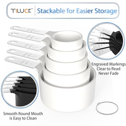 TILUCK Measuring Cups & Spoons Set, Stackable Cups and Spoons, Nesting Measure Cups with Stainless Steel Handle, Kitchen Gadgets for Cooking & Baking（white） - Image 4