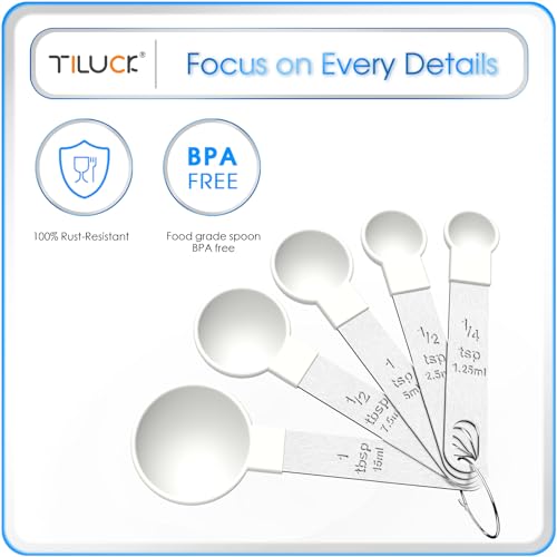 TILUCK Measuring Cups & Spoons Set, Stackable Cups and Spoons, Nesting Measure Cups with Stainless Steel Handle, Kitchen Gadgets for Cooking & Baking（white） - Image 5
