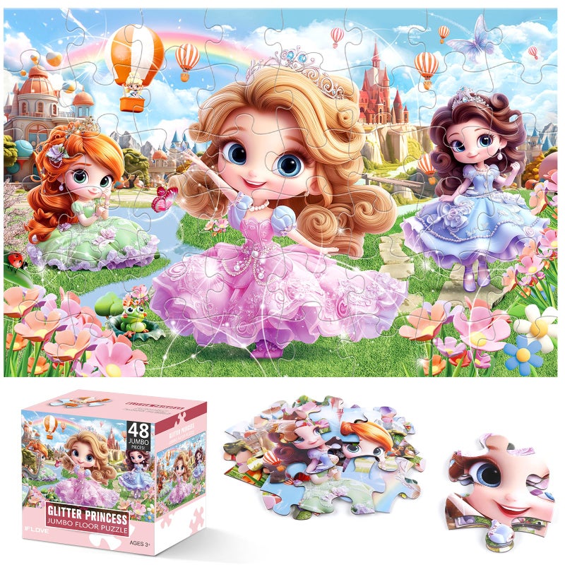 IFLOVE Jumbo Floor Puzzle for Kids48 Piece Princess Large Jigsaw PuzzlesPuzzle for Toddler Ages 35Preschool Educational Intellectual Development Toy Easter Gift for Boys Girls Ages 48 - Image 3