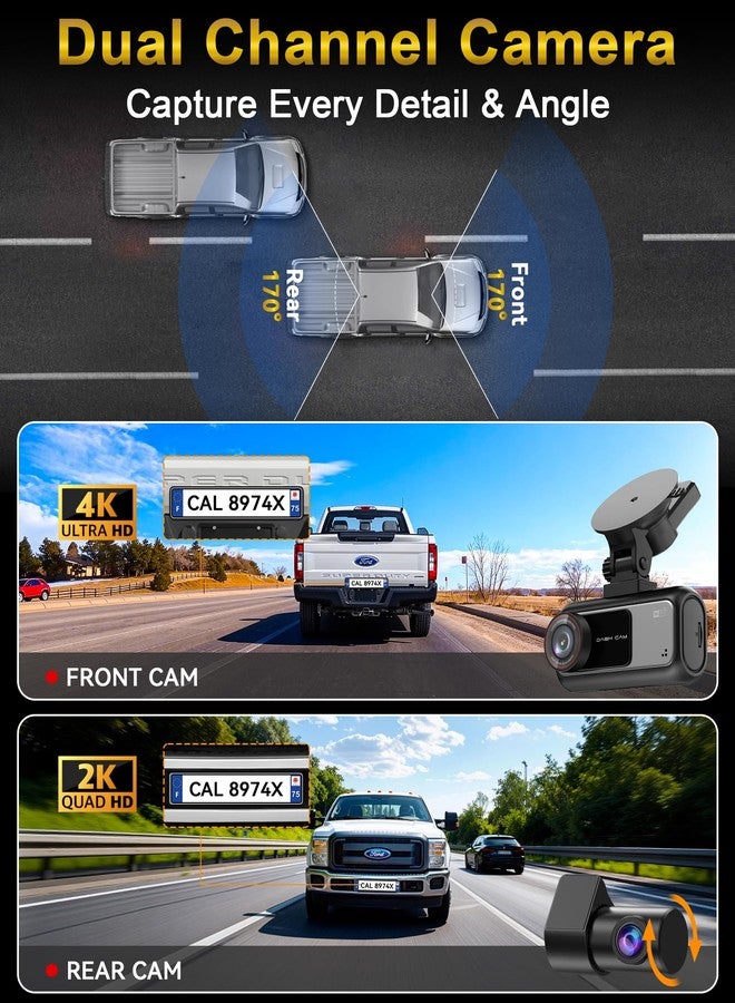 Pemacom Dual Dash Cam for SUV: 4K Front + 2K Rear WiFi GPS for RAV4 CR-V HR-V Equinox Highlander Explorer - 72H Parking Mode Loop Recording G-Sensor 64GB - Image 2