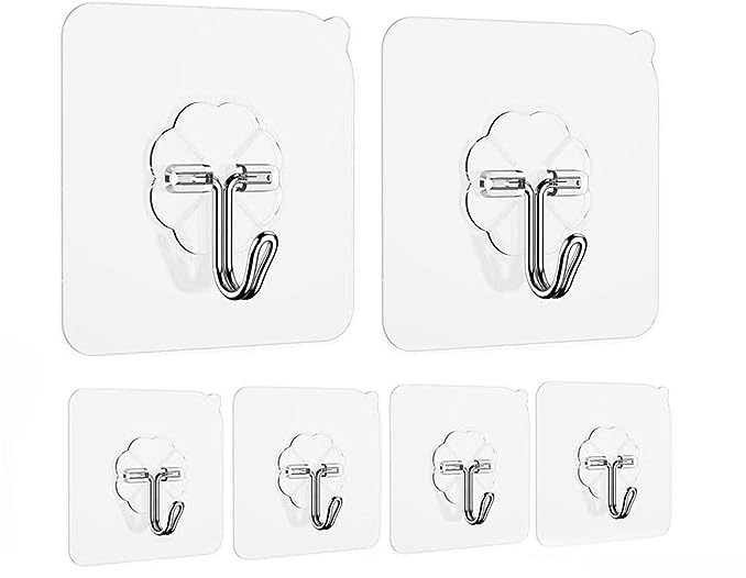 Revwd Revwd Self Adhesive Wall Hooks for Hanging Strong Sticky Wall Hooks Heavy Duty Home Kitchen Bathroom Key Frame Holders Waterproof Transparent Hanging Hook with Stainless Hooks Pack of 5  - Image 1